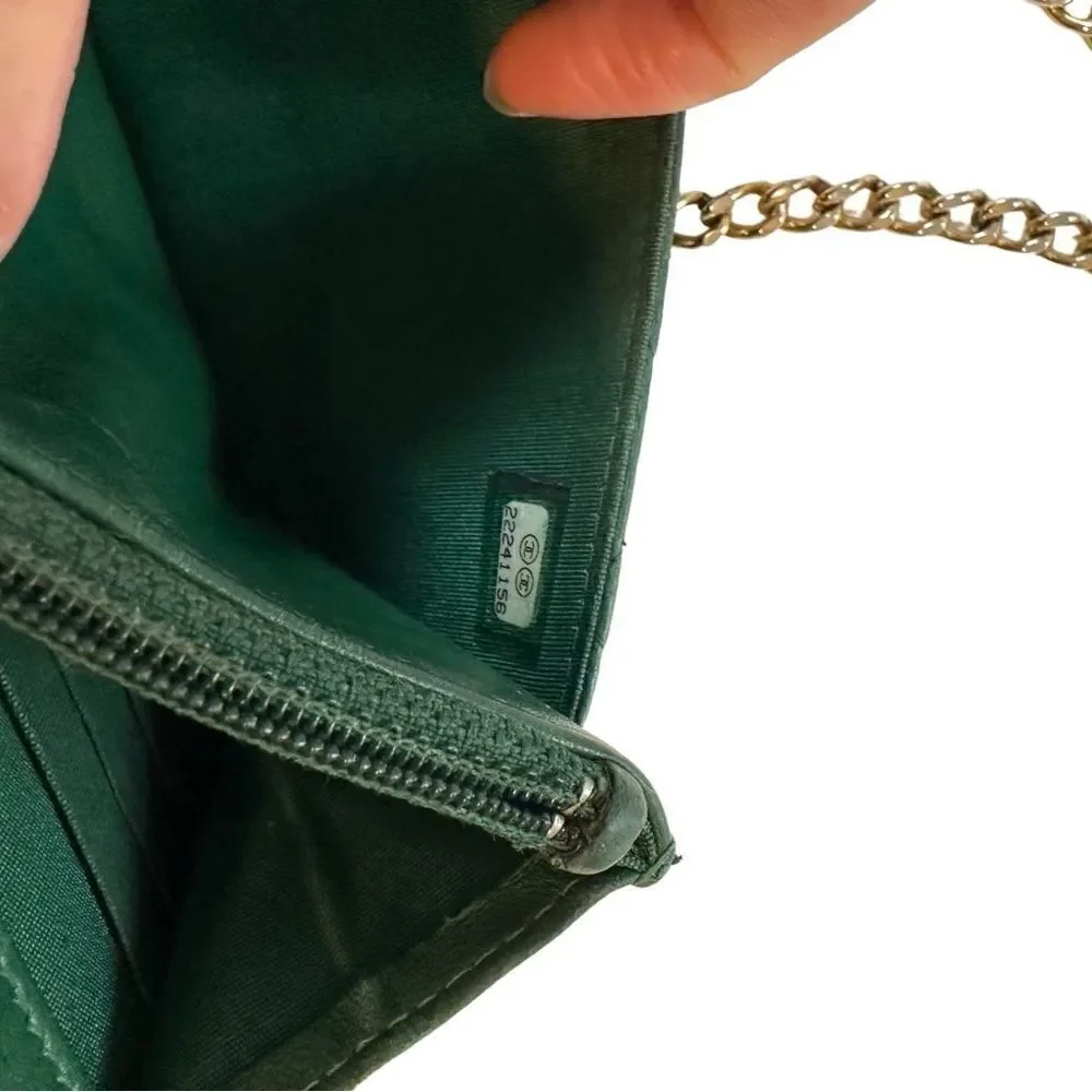 Chanel green boy gold logo mini bag with gold strap